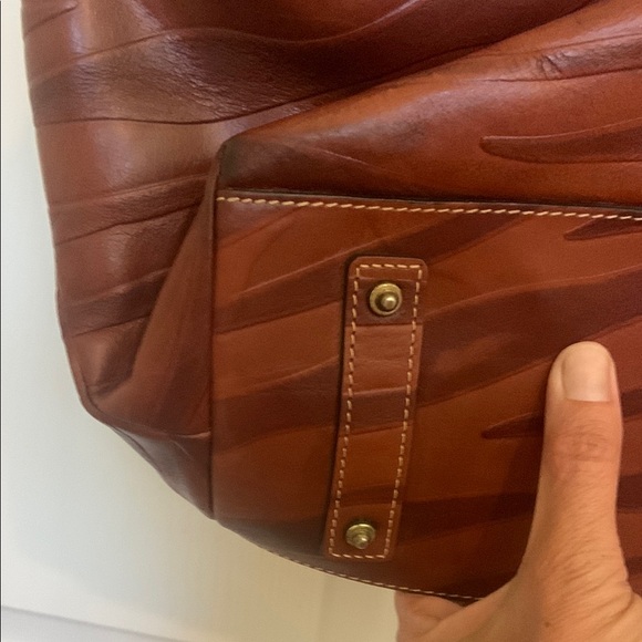 Dooney & Bourke Cognac Charleston Shopper Tote Zebra Leather Tote Bag - Picture 15 of 16